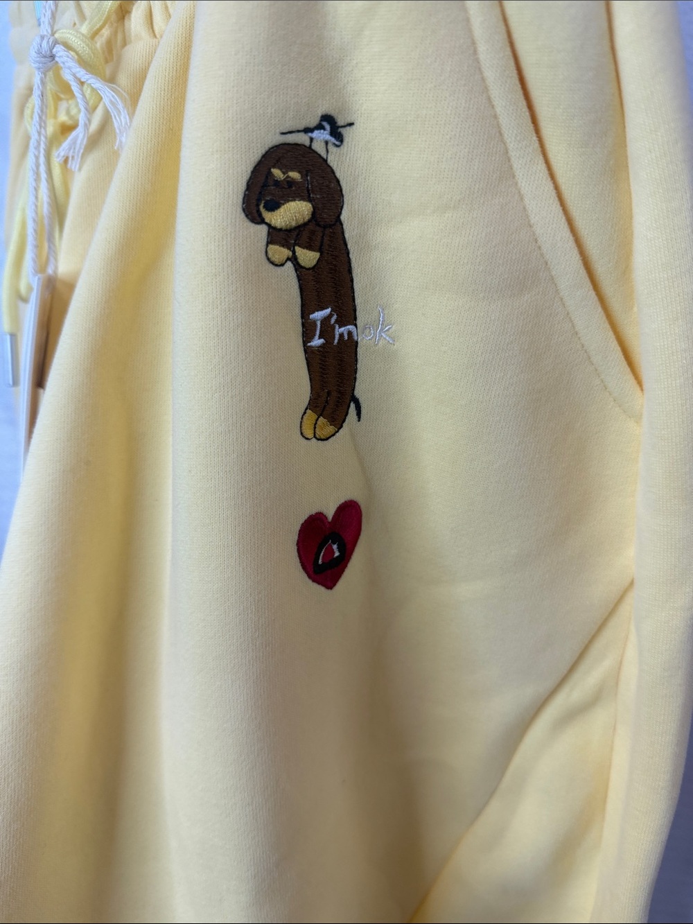 Aelfric Eden Pale Yellow Embroidered Dog Sweatpants - Picture 3 of 5